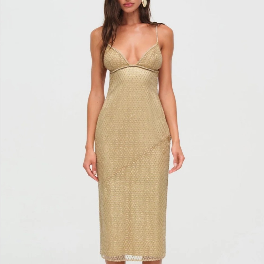 For Love And Lemons Gold Midi Dress